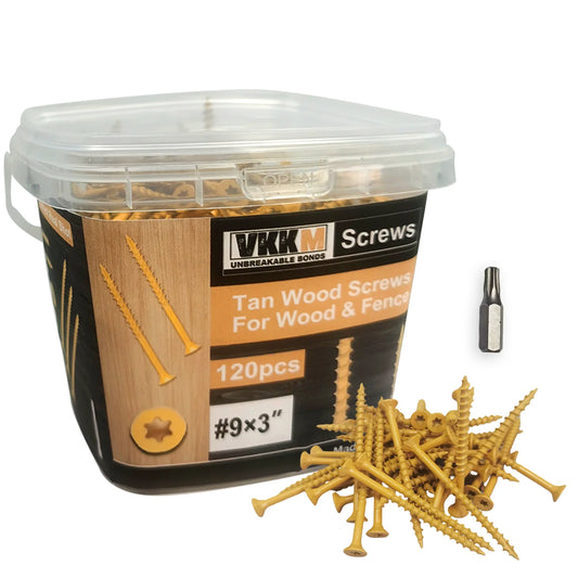 120-Piece #9 x 3-Inch Tan Deck Screws - T25 Torx Star Drive Anti-Corrosion Wood Screws with Drive Bit