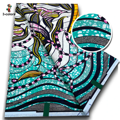 African Golden Wax Fabric - Glitter Gold Print Batik Ankara Pagne Material for Women
