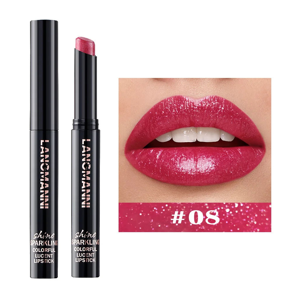 LANGMANNI Pearlescent Lipstick - Slanted Tip Long Lasting Color Lip Gloss Makeup