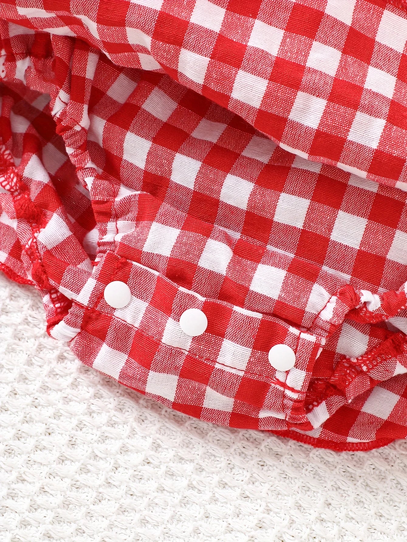 Baby Girl Strawberry Gingham Smocked Romper Dress – Tie-Strap Summer One-Piece with Stretchy Bodice & Layered Skirt