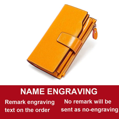 2024 New RFID Long Women’s Wallet — Genuine Leather Clutch with Zipper Coin Pocket, Card Holder & Printed Design