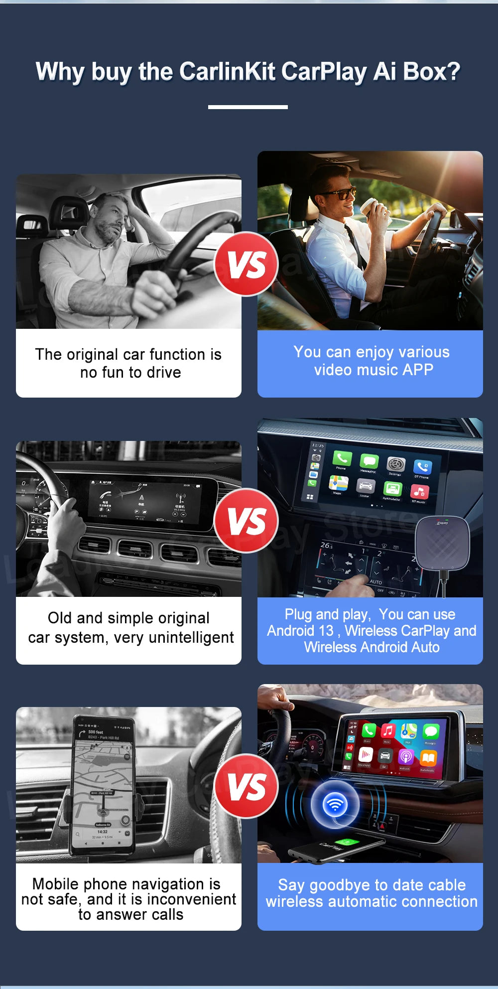 Carlinkit CarPlay AI Box — Qualcomm 6125 8-Core, Android 13, Wireless & Wired CarPlay, Android Auto for OEM Cars