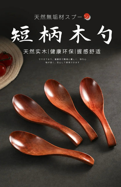 Wooden Soup Spoon — Long & Short Handle Kitchen Utensil for Korean & Japanese Cooking, Ramen & Daily Use