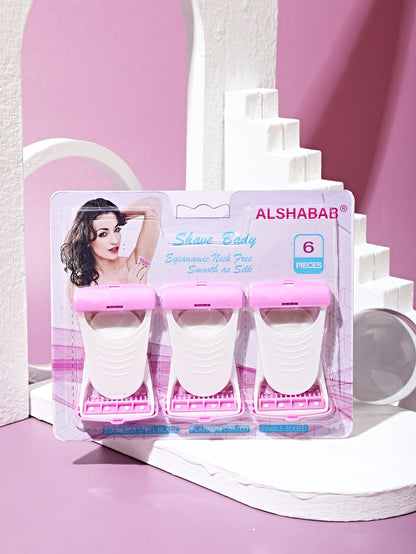 ALSHABAB 6PCS Disposable Razors for Women — Pink 1-Blade Manual Shaver for Body & Bikini Hair Removal