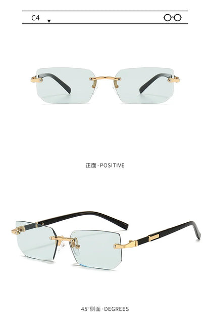 Rimless Rectangle Sunglasses — Fashion Small Square Shades for Men & Women, Summer Travel Eyewear