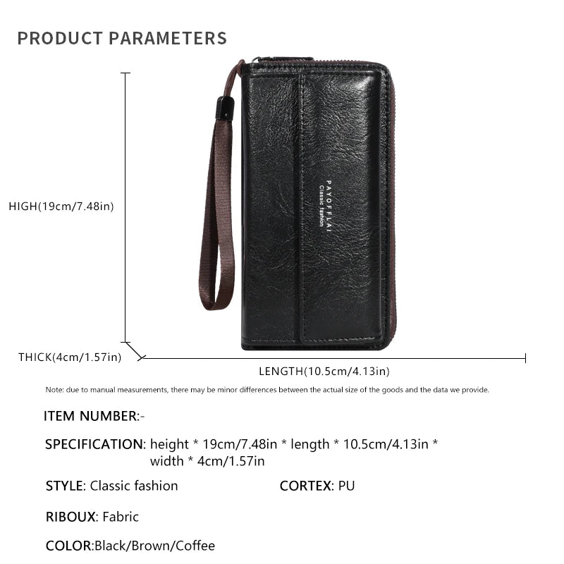 Men's PU Leather Zipper Wallet – Large Capacity Clutch Bag with Phone Holder, Card Slots & Coin Pocket