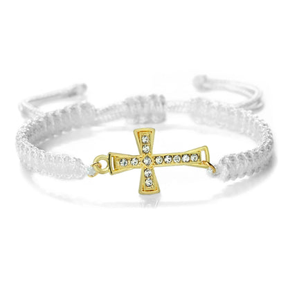 Crystal Cross Pendant Bracelet - Red & Black Braided Prayer Rope Jewelry Gift for Men & Women