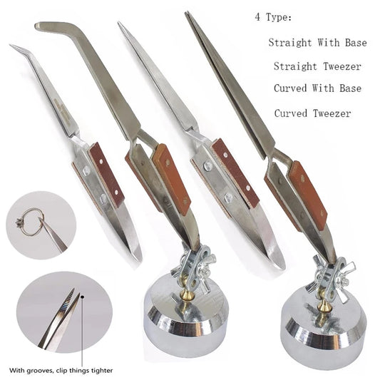 Self-Locking Jewelry Soldering Tweezers Set – Curved & Straight Rebound Precision Welding Repair Tool