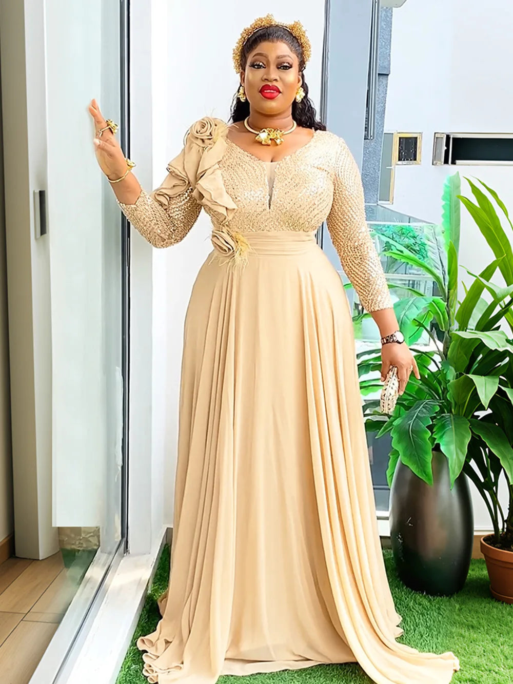 Plus Size African Party Dress - Elegant Dashiki Ankara Wedding Evening Gown
