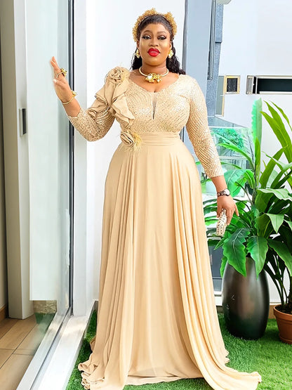 Plus Size African Party Dress - Elegant Dashiki Ankara Wedding Evening Gown