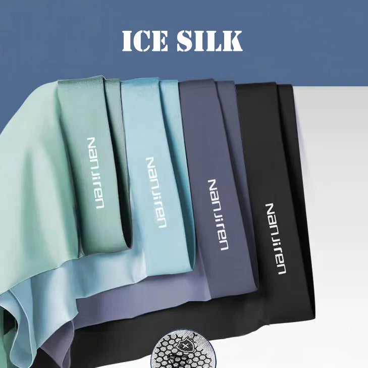 4PCS Men's Ice Silk Boxer Shorts – Breathable, Sexy, Thin Underwear in Sizes L-6XL