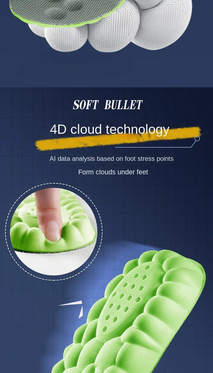 4D Massage Shoe Insoles — Super Soft Latex Sports Insoles with Arch Support, Orthopedic Inserts for Running & Basketball Shoes, Unisex