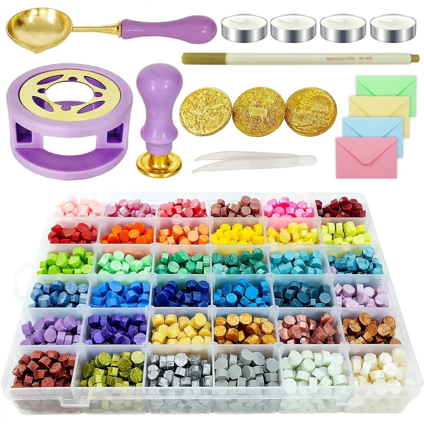 17pcs Wax Seal Stamp Set - Lacquered Sealing Wax Kit for DIY Crafts, Scrapbooking, Christmas & Wedding Invitation Decoration