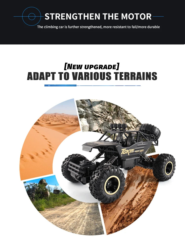 1:12/16 RC Off-Road Truck – 4WD Remote Control Car with Metal Shell & LED Lights for Kids