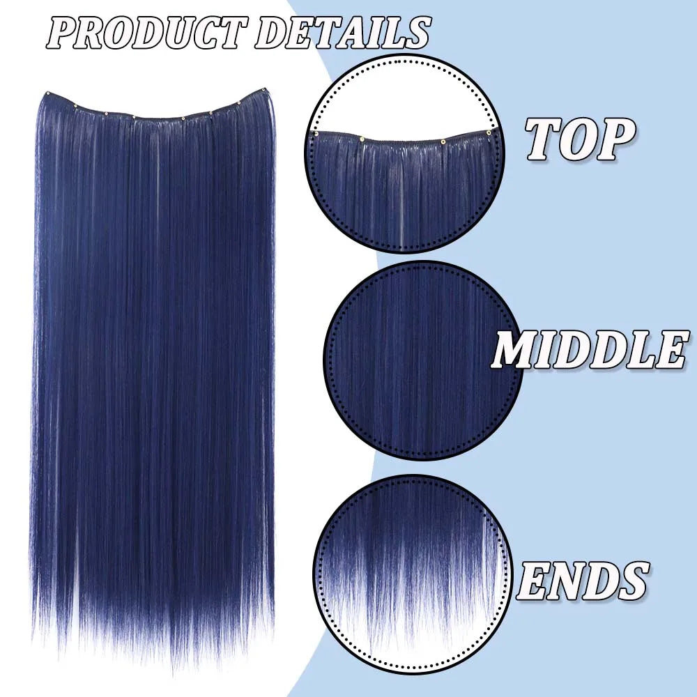 22-Inch Colorful Straight Clip-In Hair Extensions - Long Heat-Resistant Synthetic Hairpiece for Women