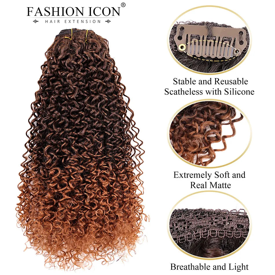 26 Synthetic Clip-In Hair Extension - Full Head Afro Kinky Curly Style - 140g Fake Hair Pieces Clip-on Hairpin for Women - Black/Brown