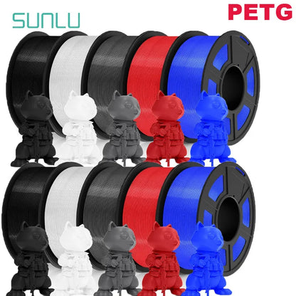 SUNLU 10KG 3D Printer Filament Set – 1.75mm PLA, PETG, PLA+ & Clear, 10 Rolls x 1KG Neatly Wound for 3D Printers & 3D Pens