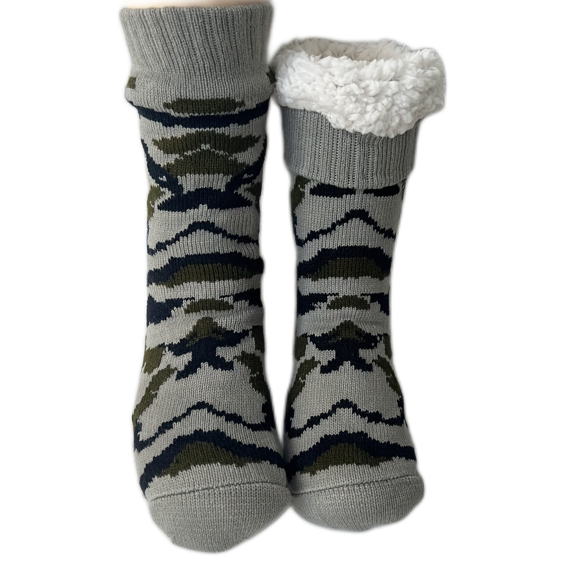 Men’s Winter Thermal Socks – Warm Leopard Print Short Plush Velvet Non-Slip Fuzzy Floor Socks, Camouflage Gift 2023
