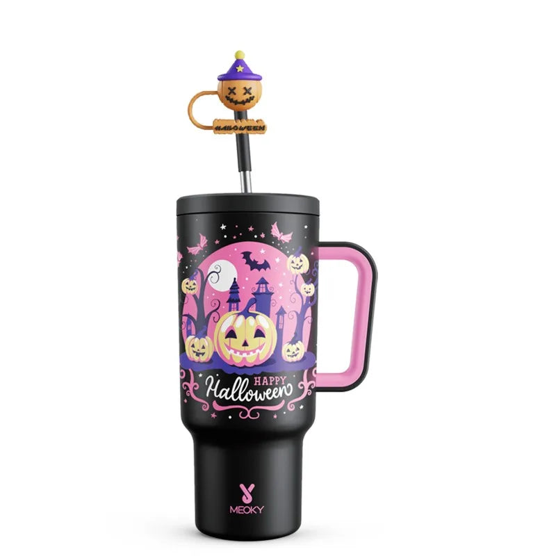 Meoky 40oz Halloween Tumbler with Straw – Insulated Stainless Steel Coffee Cup, Leak-Proof, Non-Slip, Portable Vacuum Car Mug
