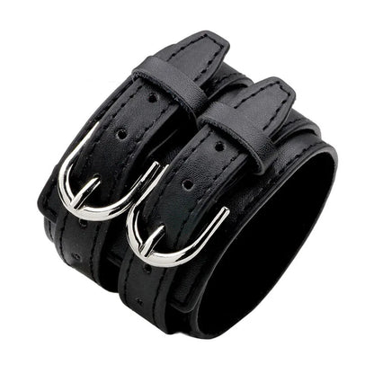 Men’s Genuine Leather Bracelet - Wide Adjustable Vintage Punk Friendship Jewelry with Buckle Closure