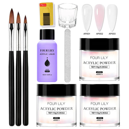 FOUR LILY Acrylic Nail Kit - Acrylic Powder, Liquid & Brush Set for Nail Extensions and Manicure