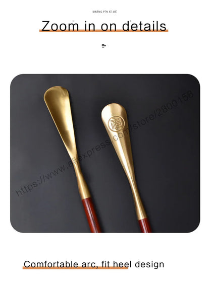 58cm Sandalwood Shoe Horn - Professional Flexible Long Handle with Brass Spoon, Shoe Lifter & Home Tool