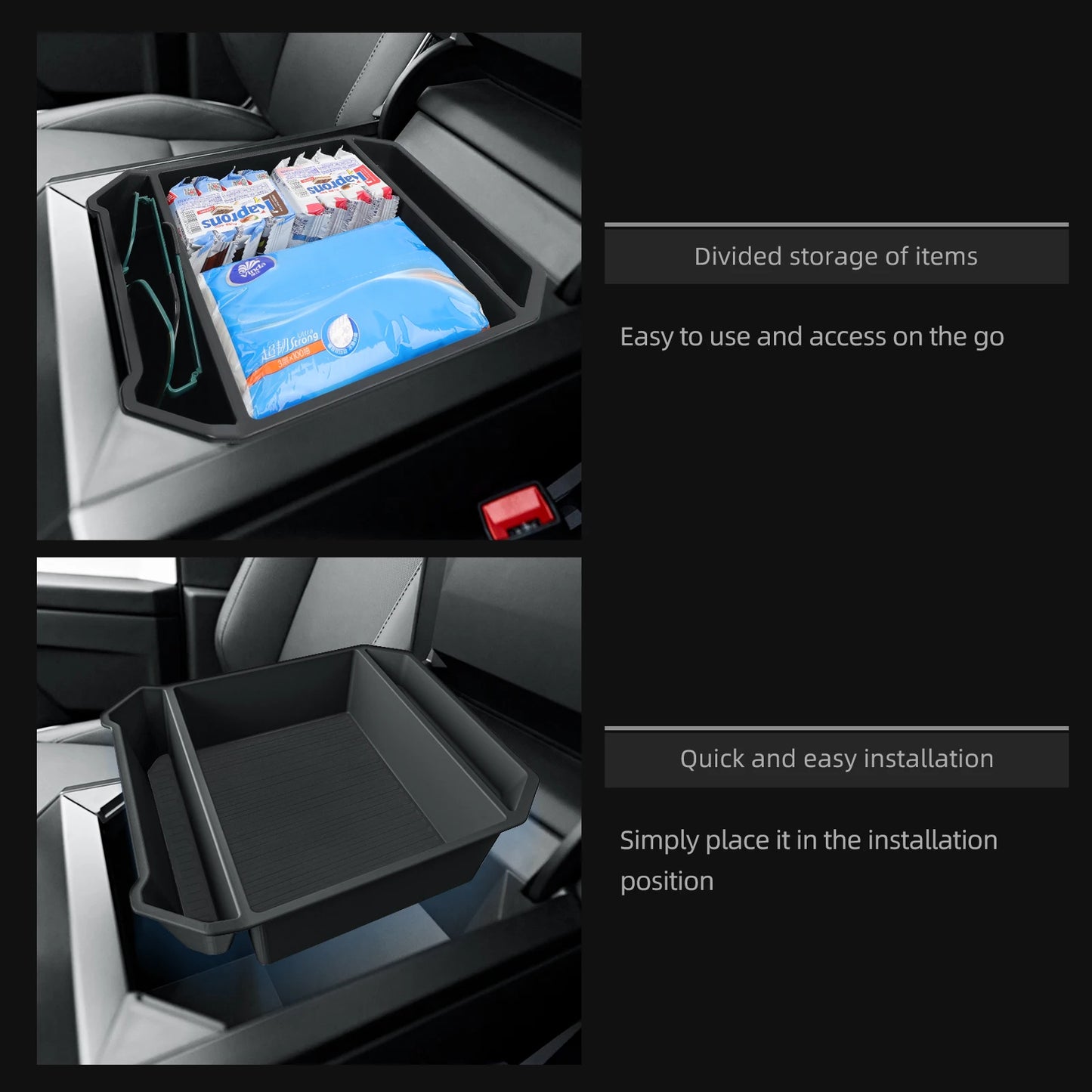 Tesla Cybertruck Center Console Storage Organizer – Armrest Box Tray for Car Interior Tidying & Pickup Accessories