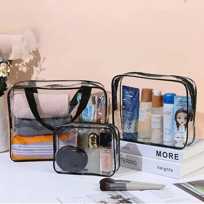 3-Size Transparent Toiletry Bags – Large Capacity Travel Organizer Stroller Bag for Makeup, Cosmetics & Multifunctional Storage