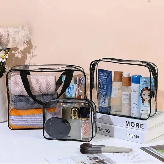 3-Size Transparent Toiletry Bags – Large Capacity Travel Organizer Stroller Bag for Makeup, Cosmetics & Multifunctional Storage