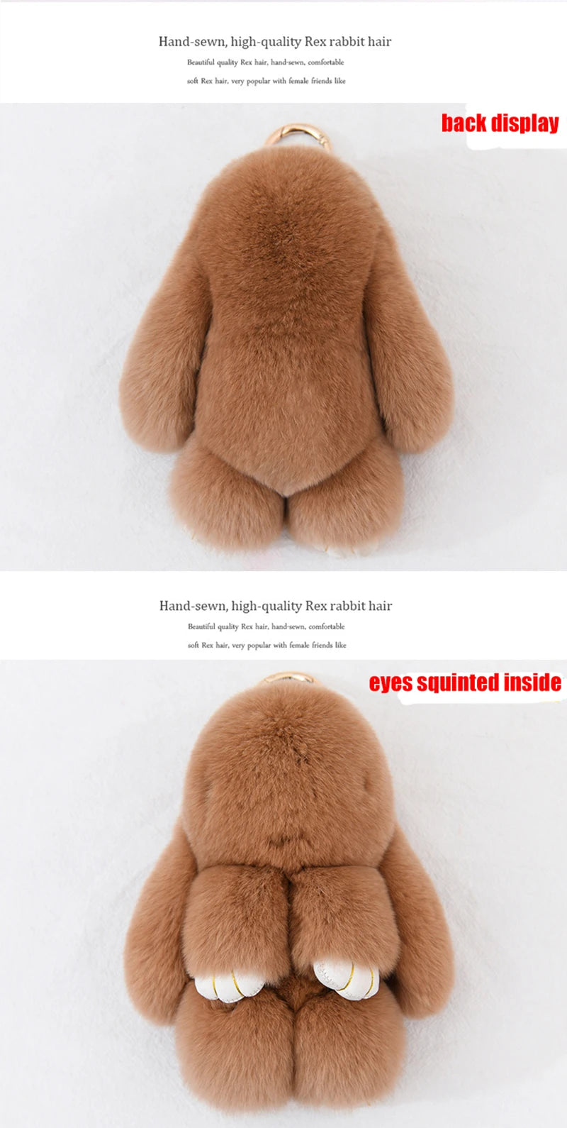 100% Natural Rex Rabbit Fur Keychain – Fluffy Bunny Bag Charm, Doll Toy & Lovely Pendant