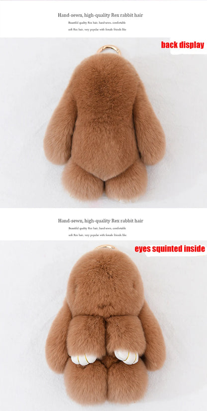 100% Natural Rex Rabbit Fur Keychain – Fluffy Bunny Bag Charm, Doll Toy & Lovely Pendant