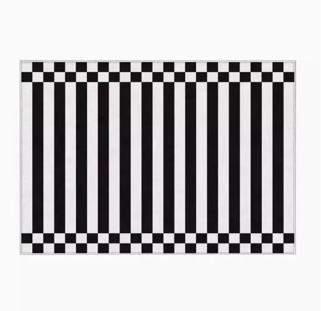 Light Luxury Black & White Plaid Rug — Fluffy Soft Carpet for Bedroom, Living Room, Study, and Home Decor