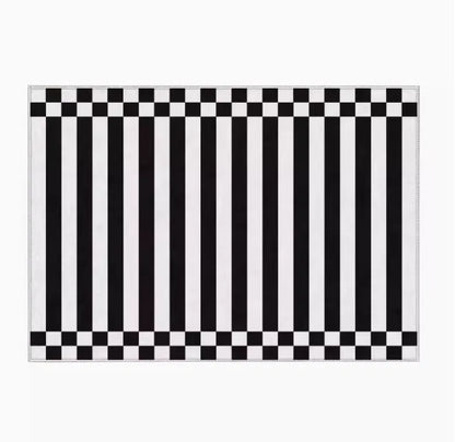 Light Luxury Black & White Plaid Rug — Fluffy Soft Carpet for Bedroom, Living Room, Study, and Home Decor
