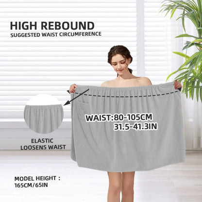 Absorbent Microfiber Bath Wrap Towel — Spa Shower Robe with Elastic Top, Solid Color