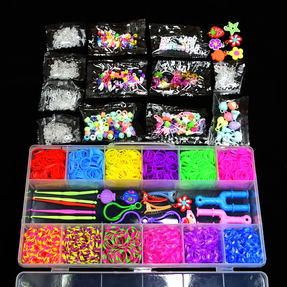 1800pcs Elastic Rubber Loom Bands DIY Kit – Weave Bracelet Craft Set with Storage Box for Kids, Teens & Handmade Gifts