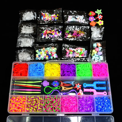 1800pcs Elastic Rubber Loom Bands DIY Kit – Weave Bracelet Craft Set with Storage Box for Kids, Teens & Handmade Gifts
