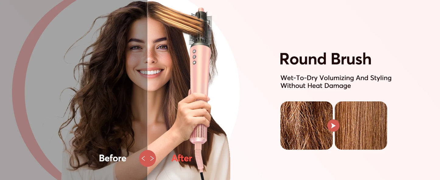 5-in-1 Hair Dryer & Styling Tool – Straightener, 32mm Curling Iron with 300 Million Negative Ions, Quick Drying Hair Care Gift