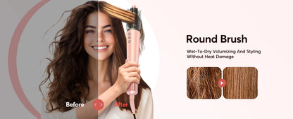 5-in-1 Hair Dryer & Styling Tool – Straightener, 32mm Curling Iron with 300 Million Negative Ions, Quick Drying Hair Care Gift