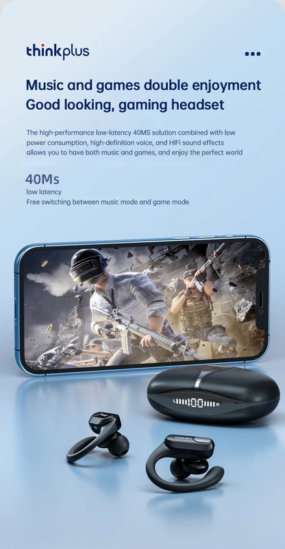 Lenovo XT80 Sports Wireless Earphones — TWS Bluetooth 5.3, HiFi Stereo, LED Power Display, Built-in Mic Headphones