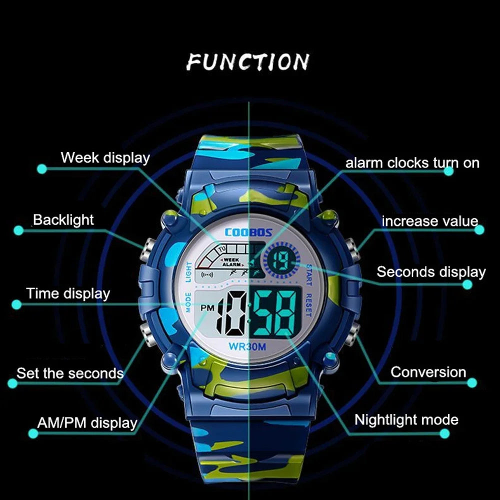 Kids Sport Digital Watch - Waterproof LED Electronic Watch with Luminous Display & Week Function