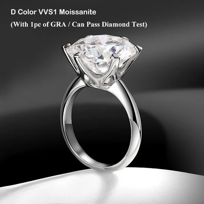EWYA GRA Certified D Color Moissanite Solitaire Engagement Ring 0.5–10CT — 925 Sterling Silver Bridal Wedding Band for Women