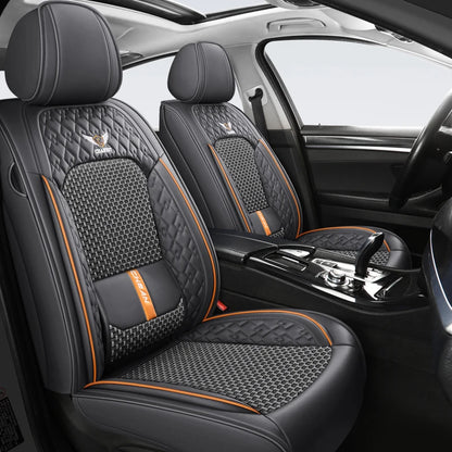 Universal 5-Seat Nappa Leather Car Seat Covers - Four-Season Ice Silk Cushion Set with Fixed Lumbar Support for Most Cars