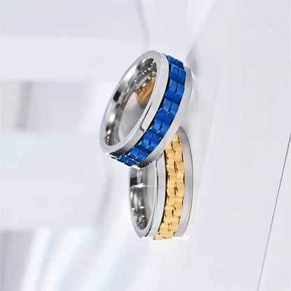Stainless Steel Fidget Ring - Rotating Gear Chain Anti-Stress Anxiety Relief Ring for Men Size 6-13