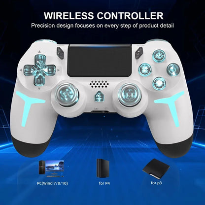 LED Bluetooth Wireless Gamepad – 6-Axis Gyroscope Dual Vibration RGB Controller for PS4, PS3 & PC