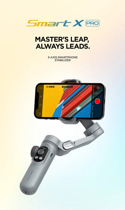 Handheld 3-Axis Gimbal Stabilizer – Smart X Pro for Smartphones, Wireless Charging, OLED Display, LED Light & Focus Wheel