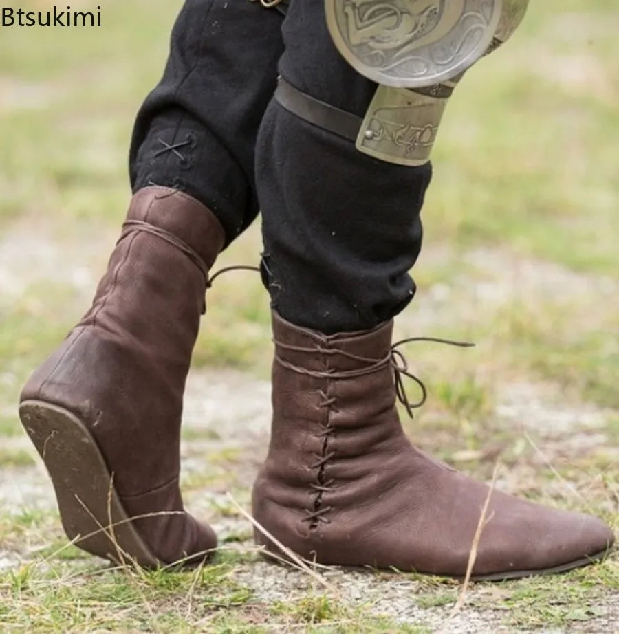Men’s Medieval Renaissance Boots - Retro Knight Hunter Prince Cosplay Halloween Pirate Shoes