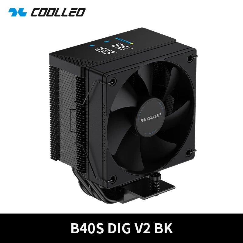 COOLLEO B40S DIG CPU Air Cooler with Intelligent Temperature Display – 4 Heat Pipes 200W TDP Radiator for Intel LGA1700/115X & AMD AM4/AM5