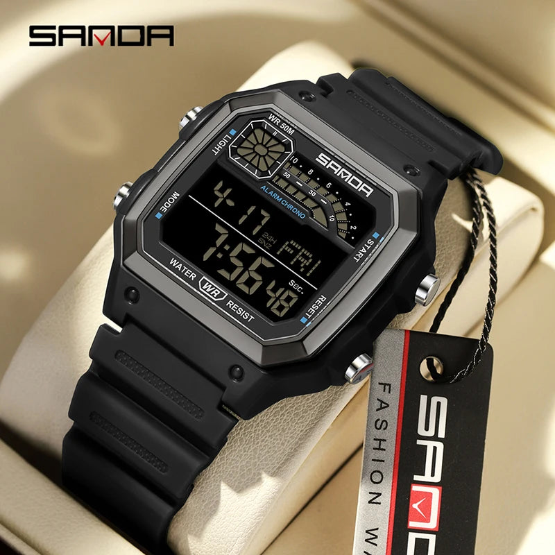 SANDA Outdoor Sport Electronic Watch for Men – Multifunction, Alarm, Chrono, Waterproof, LED Digital, Double Time