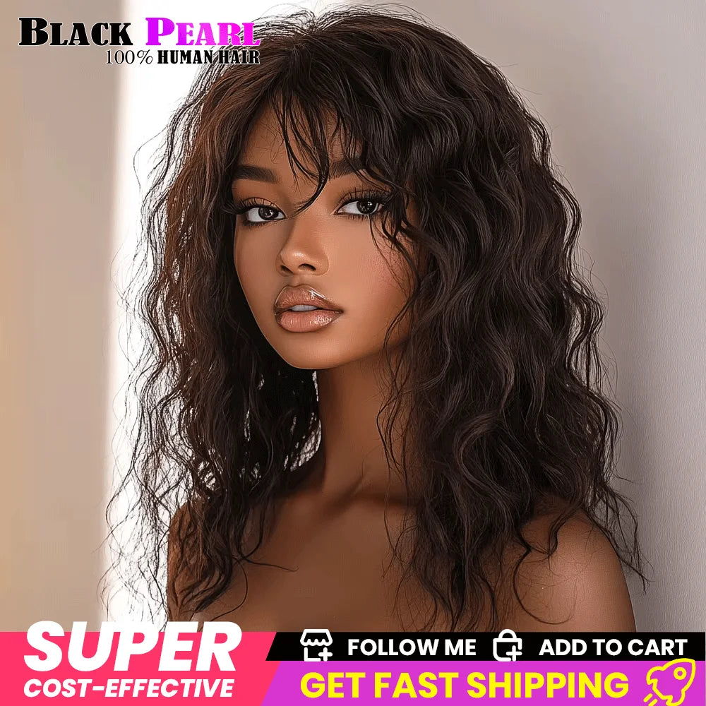 Honey Curly Bob Human Hair Wig — Side Part Pre-Plucked Glueless Brown & Blonde Curly Wig with Fringe Bangs