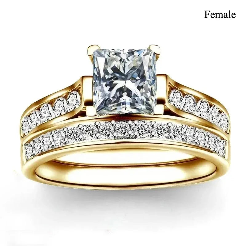 Couple Celtic Dragon Rings Set - Purple Rhinestone CZ Stainless Steel Wedding Jewelry for Men & Women